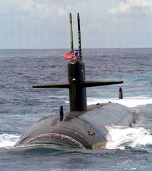 US Navy Submarine USS Key West conducting surface operations.